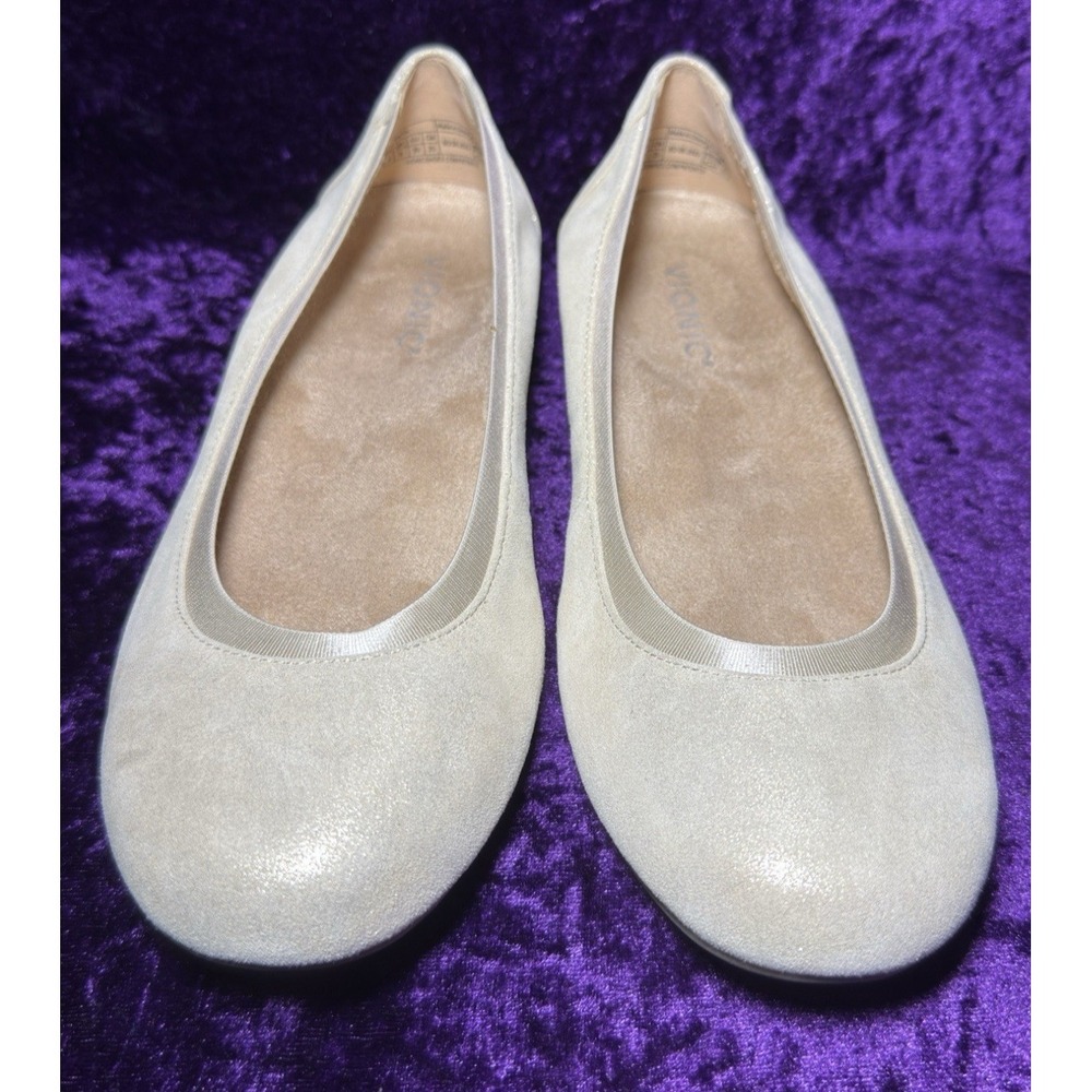 Vionic Anita Ballet Flats Womens 8.5 Metallic Gold Suede Slip On Casual Comfort